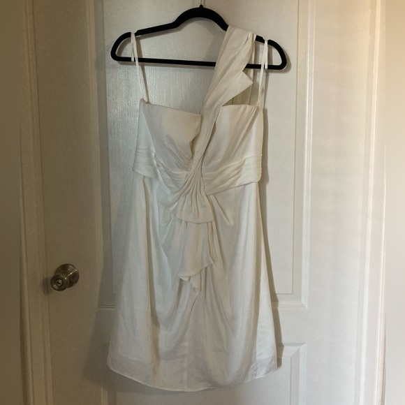 Bcbgmaxazria White One Shoulder Dress, Size 10 - Picture 2 of 8